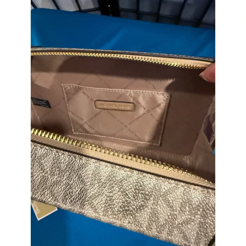 Michael Kors Metallic Signature Studded Snake-Trim Crossbody Bag NWT